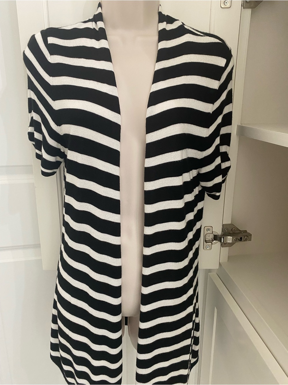 New White House Black Market Black & White Striped Open-Front Tunic